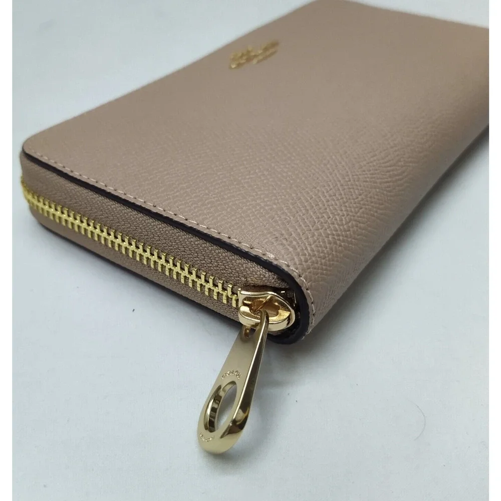 Coach Taupe Brown Crossgrain Leather Zip Around Credit Card Wallet - NWT $298